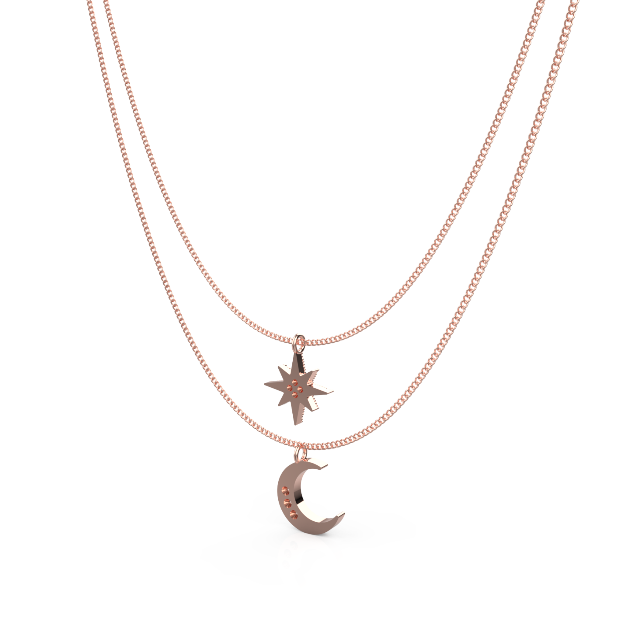 Crescent Moon Star Pendant With Chain, Hallmarked 925 Sterling Silver